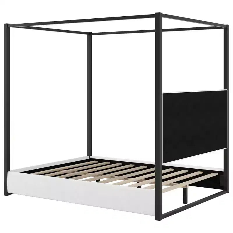 Polibi Velvet Canopy Platform Bed with Channel Headboard & Metal Frame