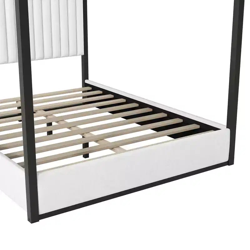 Polibi Velvet Canopy Platform Bed with Channel Headboard & Metal Frame