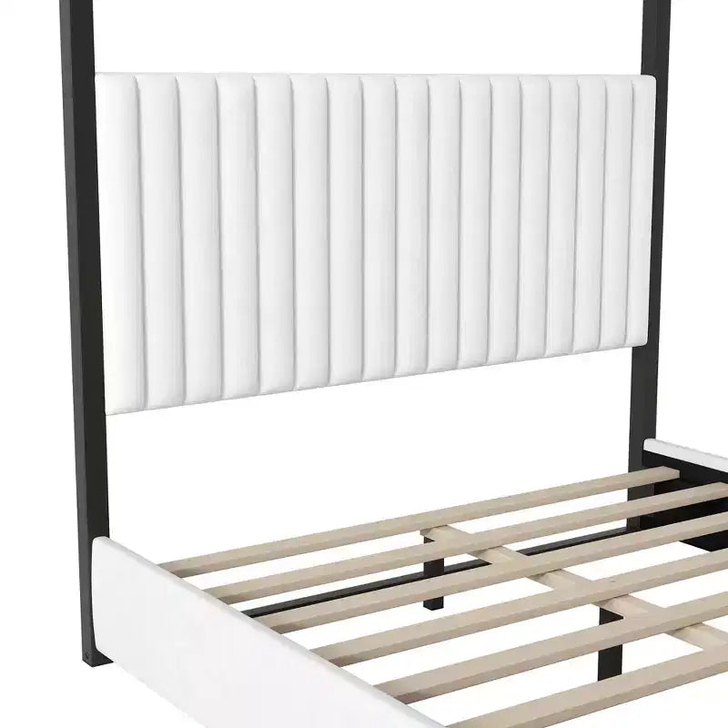 Polibi Velvet Canopy Platform Bed with Channel Headboard & Metal Frame