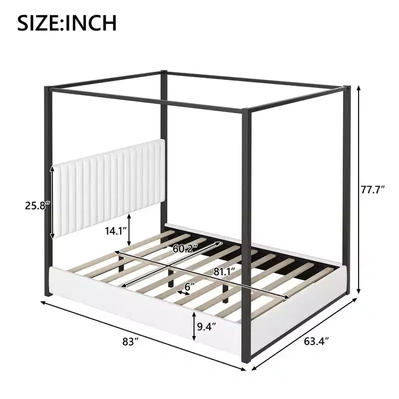 Polibi Velvet Canopy Platform Bed with Channel Headboard & Metal Frame