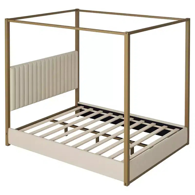 Polibi Velvet Canopy Platform Bed with Channel Headboard & Metal Frame