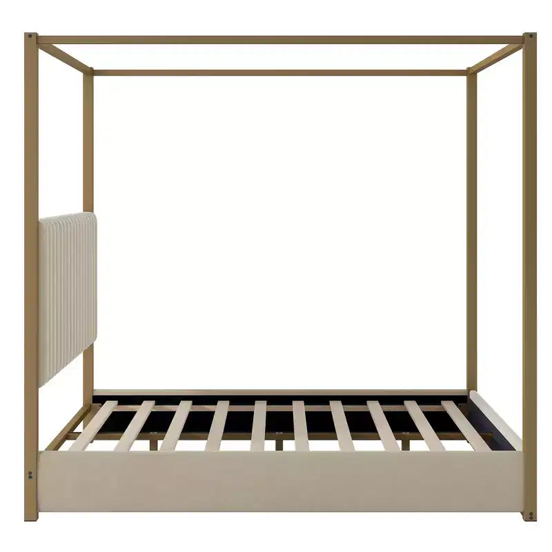 Polibi Velvet Canopy Platform Bed with Channel Headboard & Metal Frame