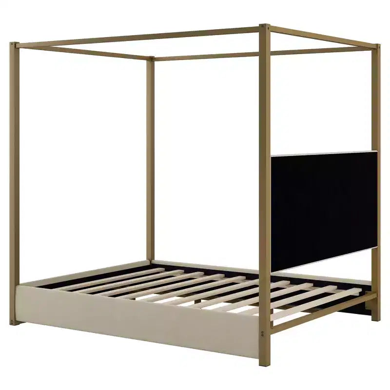 Polibi Velvet Canopy Platform Bed with Channel Headboard & Metal Frame