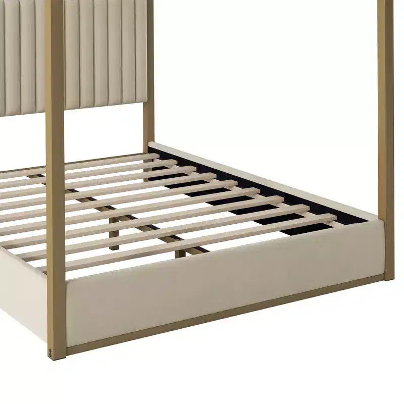 Polibi Velvet Canopy Platform Bed with Channel Headboard & Metal Frame