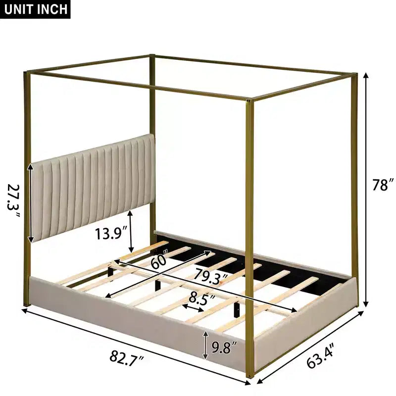 Polibi Velvet Canopy Platform Bed with Channel Headboard & Metal Frame