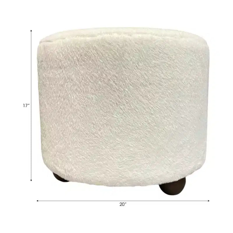 Decorative Faux Fur Upholstered Ottoman with Ball Feet - Contemporary Home Decor Accent for Vanity, Bedroom, and Foot Rest Ottoman - 15, Ivory