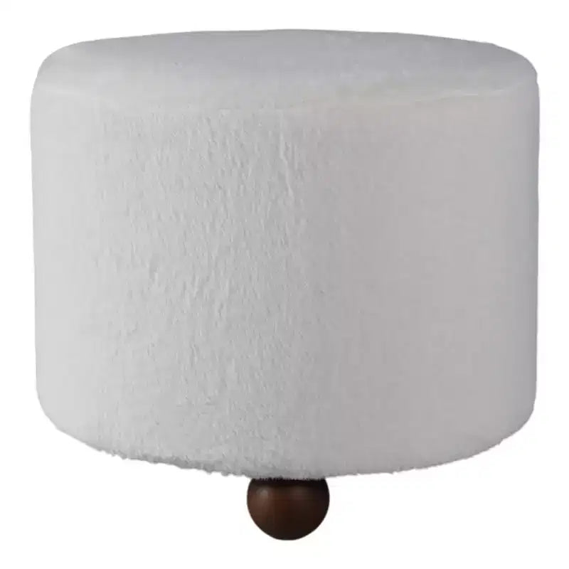 Decorative Faux Fur Upholstered Ottoman with Ball Feet - Contemporary Home Decor Accent for Vanity, Bedroom, and Foot Rest Ottoman - 15, Ivory