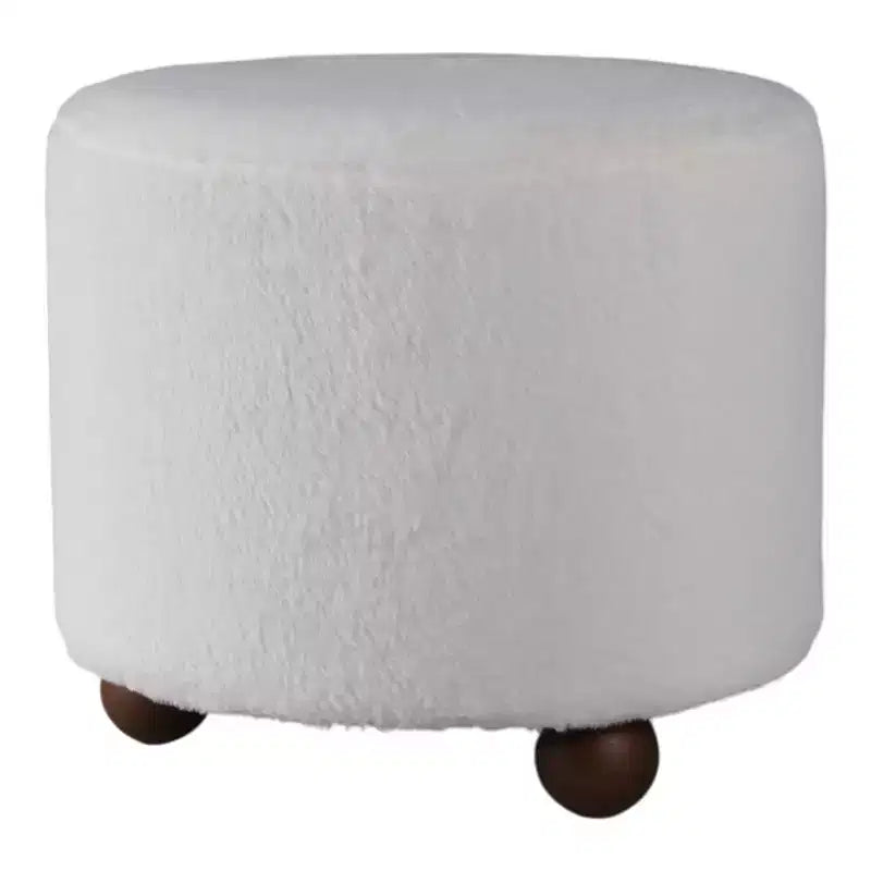 Decorative Faux Fur Upholstered Ottoman with Ball Feet - Contemporary Home Decor Accent for Vanity, Bedroom, and Foot Rest Ottoman - 15, Ivory