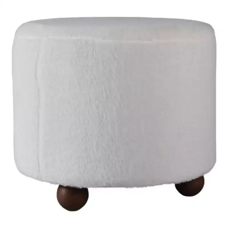 Decorative Faux Fur Upholstered Ottoman with Ball Feet - Contemporary Home Decor Accent for Vanity, Bedroom, and Foot Rest Ottoman - 15, Ivory
