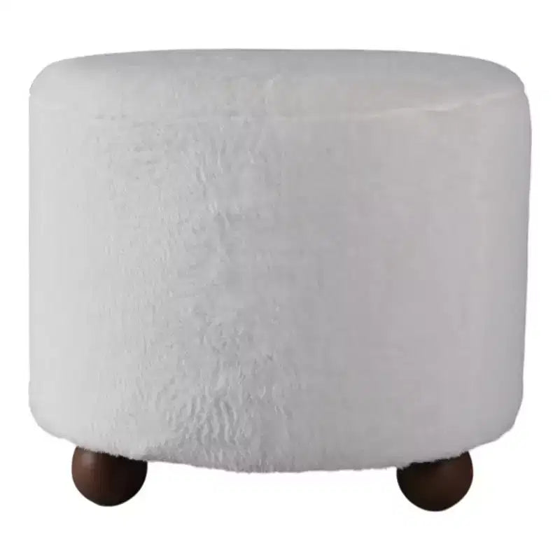 Decorative Faux Fur Upholstered Ottoman with Ball Feet - Contemporary Home Decor Accent for Vanity, Bedroom, and Foot Rest Ottoman - 15, Ivory