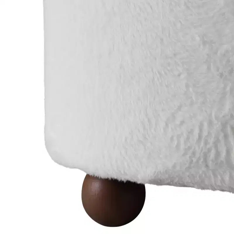 Decorative Faux Fur Upholstered Ottoman with Ball Feet - Contemporary Home Decor Accent for Vanity, Bedroom, and Foot Rest Ottoman - 15, Ivory
