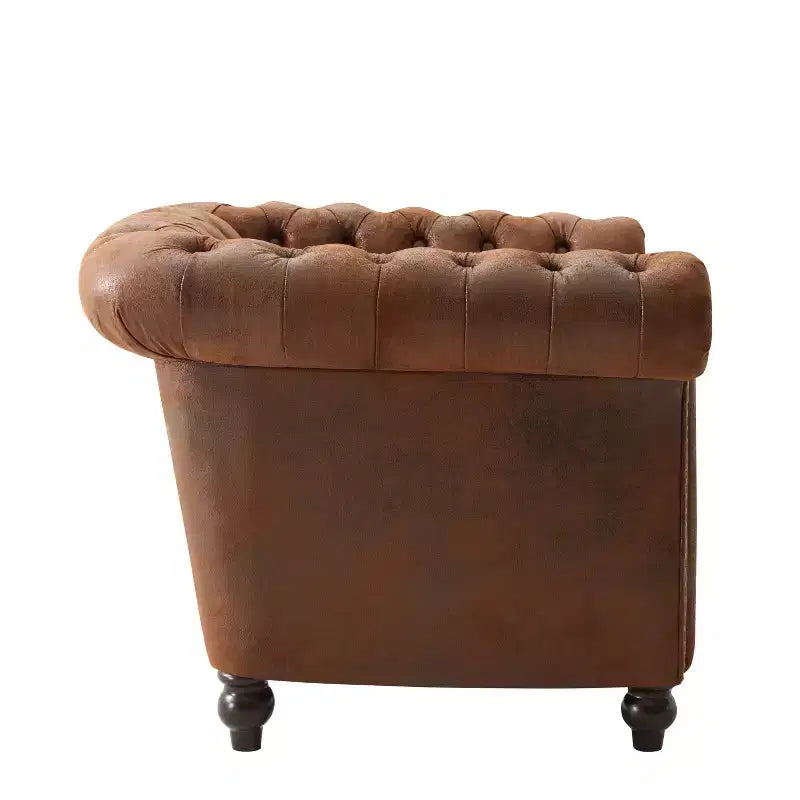 Chesterfield Club Chair Upholstered Accent Chair Single Sofa Chair Leisure Chair with Scrolled Arm, Nailhead Trim & Solid Wood Leg, Brown - ModernLuxe