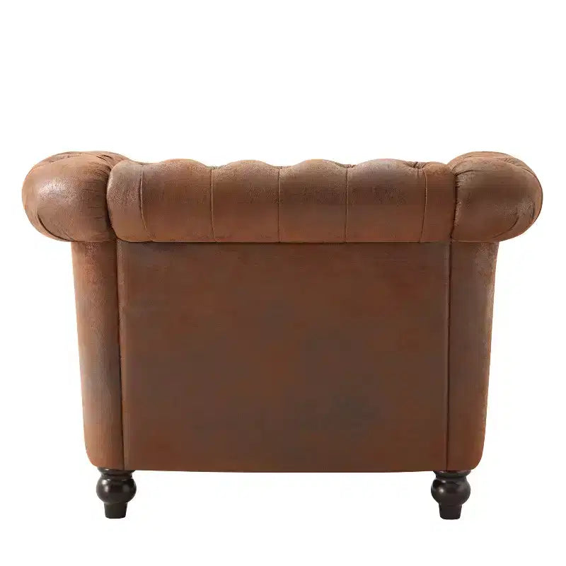 Chesterfield Club Chair Upholstered Accent Chair Single Sofa Chair Leisure Chair with Scrolled Arm, Nailhead Trim & Solid Wood Leg, Brown - ModernLuxe