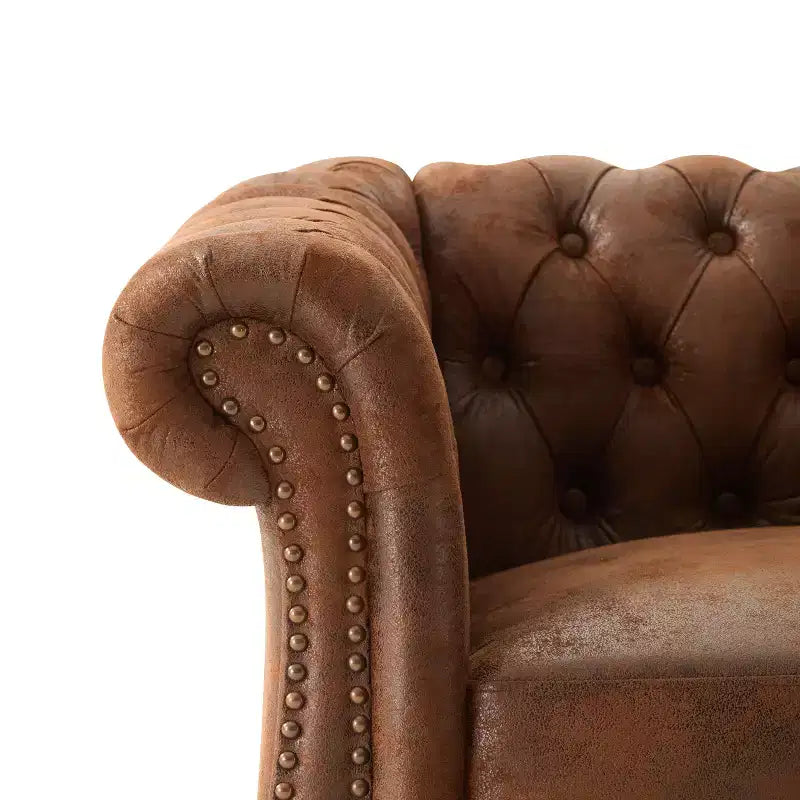 Chesterfield Club Chair Upholstered Accent Chair Single Sofa Chair Leisure Chair with Scrolled Arm, Nailhead Trim & Solid Wood Leg, Brown - ModernLuxe
