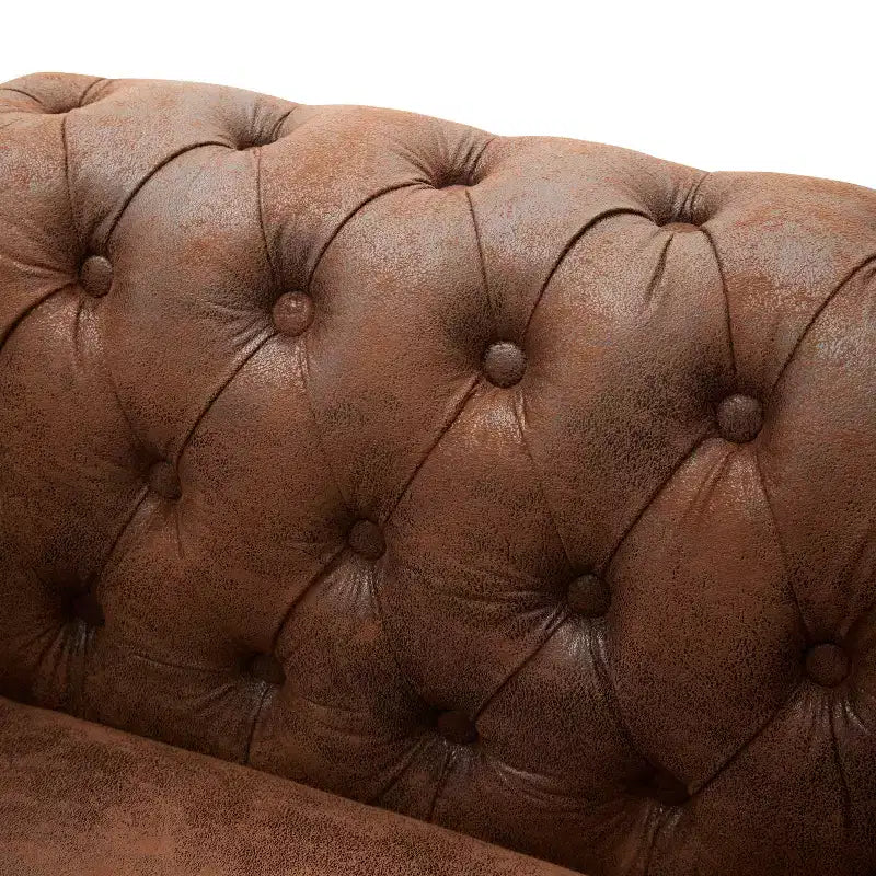 Chesterfield Club Chair Upholstered Accent Chair Single Sofa Chair Leisure Chair with Scrolled Arm, Nailhead Trim & Solid Wood Leg, Brown - ModernLuxe