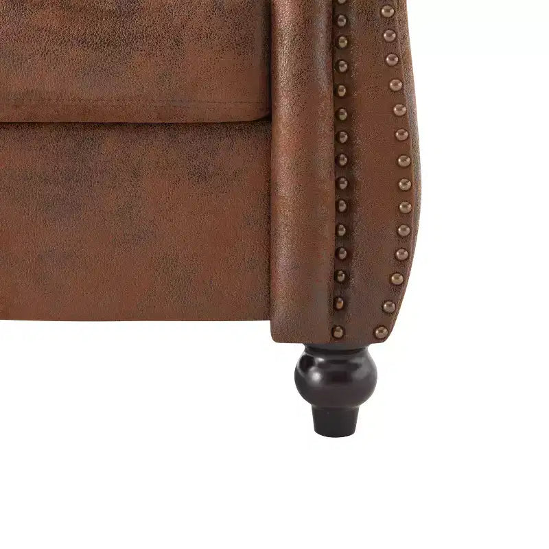 Chesterfield Club Chair Upholstered Accent Chair Single Sofa Chair Leisure Chair with Scrolled Arm, Nailhead Trim & Solid Wood Leg, Brown - ModernLuxe