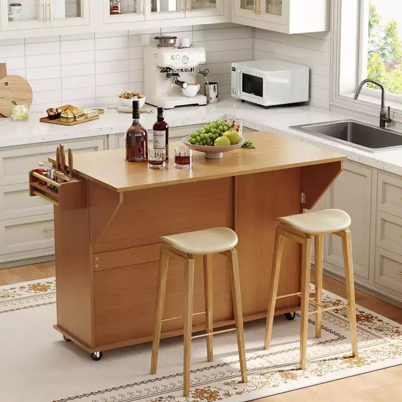 Rolling Kitchen Island Carts with Storage, 55 Wide Island Table on Wheels with Spice Rack, Towel Rack, Knife Holder and Trash Can Storage