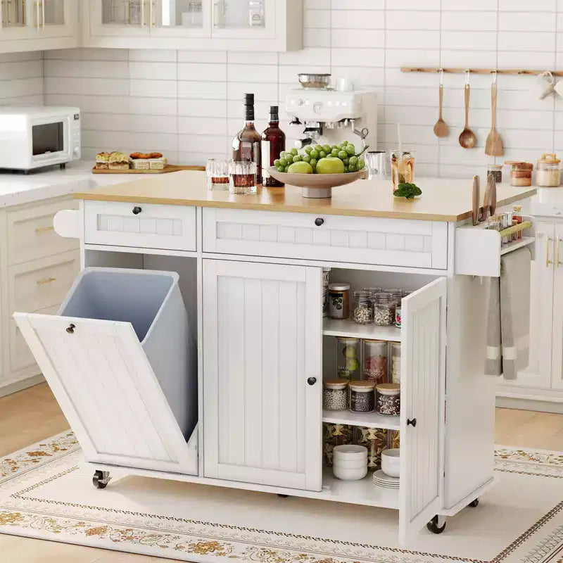 Rolling Kitchen Island Carts with Storage, 55 Wide Island Table on Wheels with Spice Rack, Towel Rack, Knife Holder and Trash Can Storage