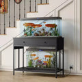 Heavy Duty Fish Tank Stand with Power Outlet, 40-50 Gallon Double Metal Aquarium/Reptile Terrarium Table, 2 Storage Drawers & Height Adjustable Feet
