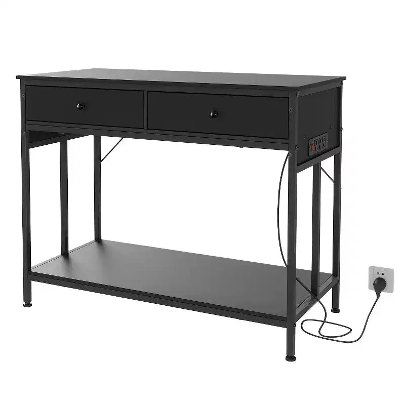 Heavy Duty Fish Tank Stand with Power Outlet, 40-50 Gallon Double Metal Aquarium/Reptile Terrarium Table, 2 Storage Drawers & Height Adjustable Feet