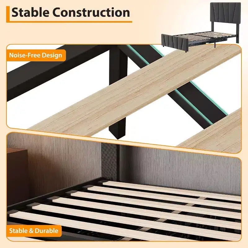 Twin Size Bed Frame with Adjustable Headboard and 2 Drawers, Wooden Slats Support,No Box Spring Needed, Easy Assembly