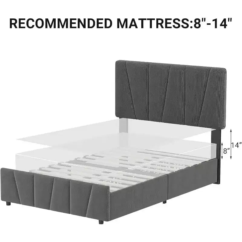 Twin Size Bed Frame with Adjustable Headboard and 2 Drawers, Wooden Slats Support,No Box Spring Needed, Easy Assembly
