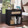 BALHAM TRADE-Boho Rattan Nightstand with USB Charging Station with Drawer and Storage Shelf