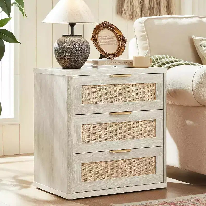 BALHAM TRADE-23 Rattan Night Stand with 3 Drawers Storage Cabinet for Bedroom Living Room
