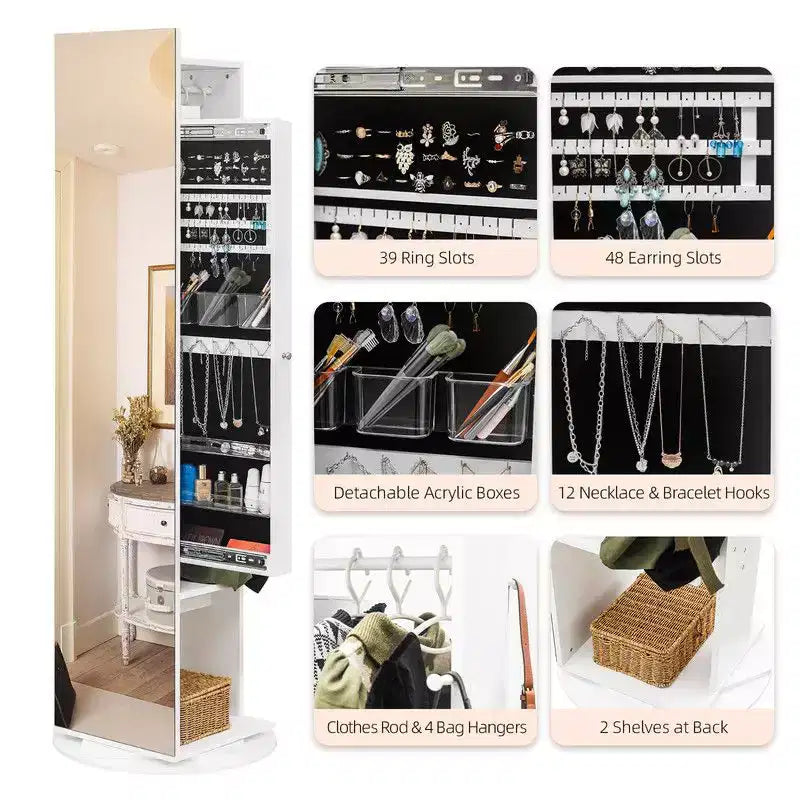 Karl Home 360 Full Length Mirror Jewelry Armoire with Hall Tree