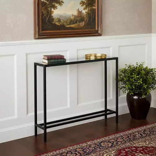 HomeRoots 36 Black Mirrored Glass Console Table