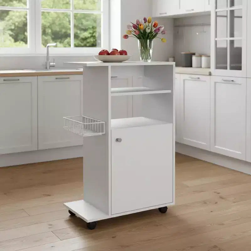 HomeRoots White 24 Rolling Kitchen Cart With Storage