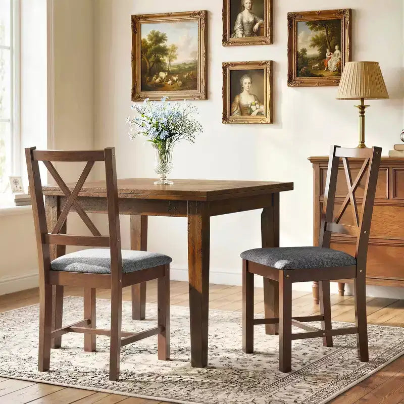 HOMCOM Farmhouse Wooden Dining Chairs, Upholstered X-Back Kitchen Chairs with Rubberwood Legs and Padded Seat for Dining Room, Gray