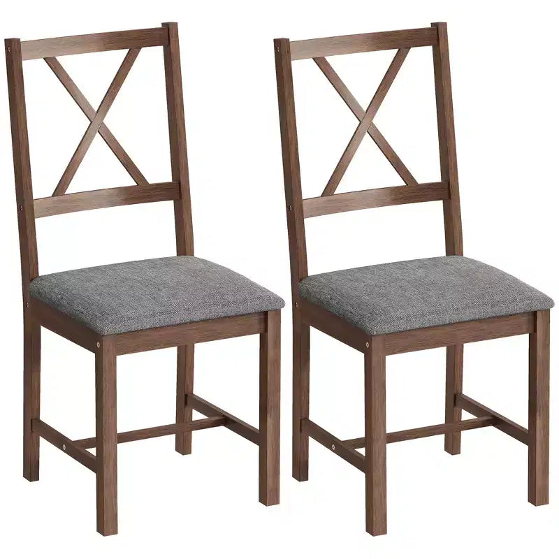 HOMCOM Farmhouse Wooden Dining Chairs, Upholstered X-Back Kitchen Chairs with Rubberwood Legs and Padded Seat for Dining Room, Gray