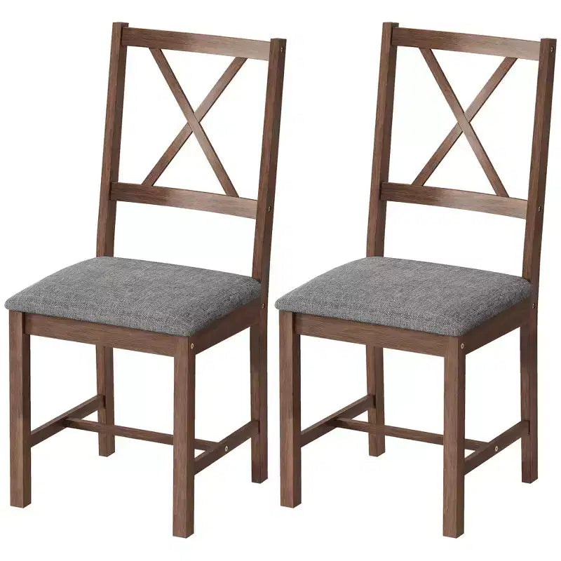 HOMCOM Farmhouse Wooden Dining Chairs, Upholstered X-Back Kitchen Chairs with Rubberwood Legs and Padded Seat for Dining Room, Gray