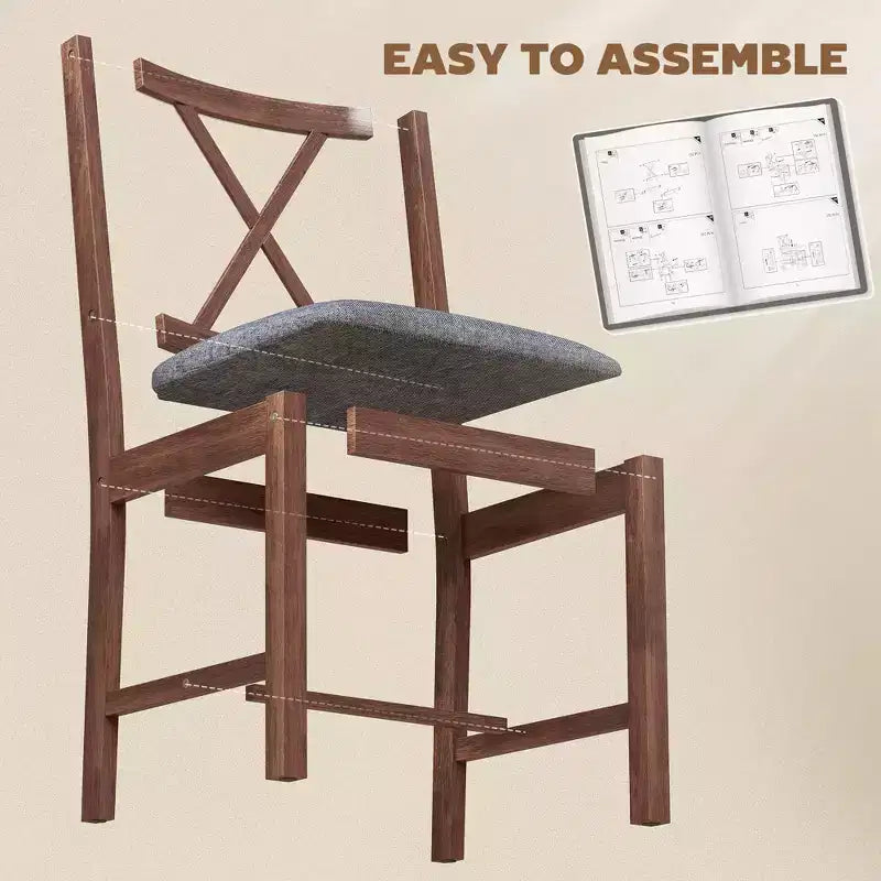 HOMCOM Farmhouse Wooden Dining Chairs, Upholstered X-Back Kitchen Chairs with Rubberwood Legs and Padded Seat for Dining Room, Gray