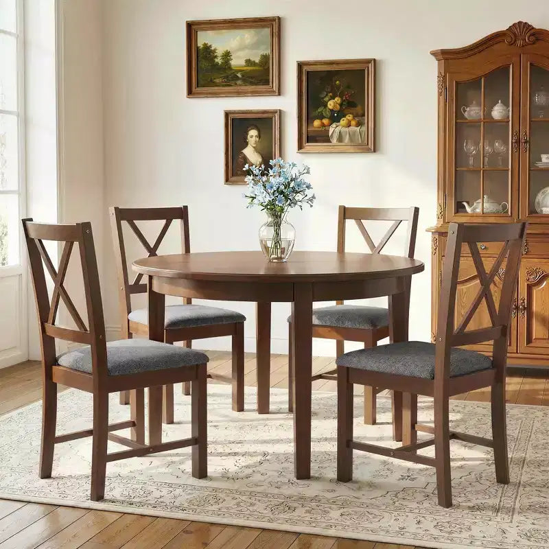 HOMCOM Farmhouse Wooden Dining Chairs, Upholstered X-Back Kitchen Chairs with Rubberwood Legs and Padded Seat for Dining Room, Gray