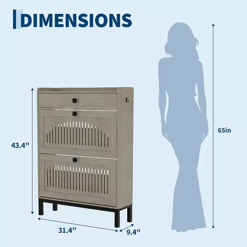 Shoe Storage Cabinet with 2 Flip Drawer, Shoes Organizer with Top Drawer, Hollow Out Panel & Square Handles, Adjustable Shoe Rack for Entryway