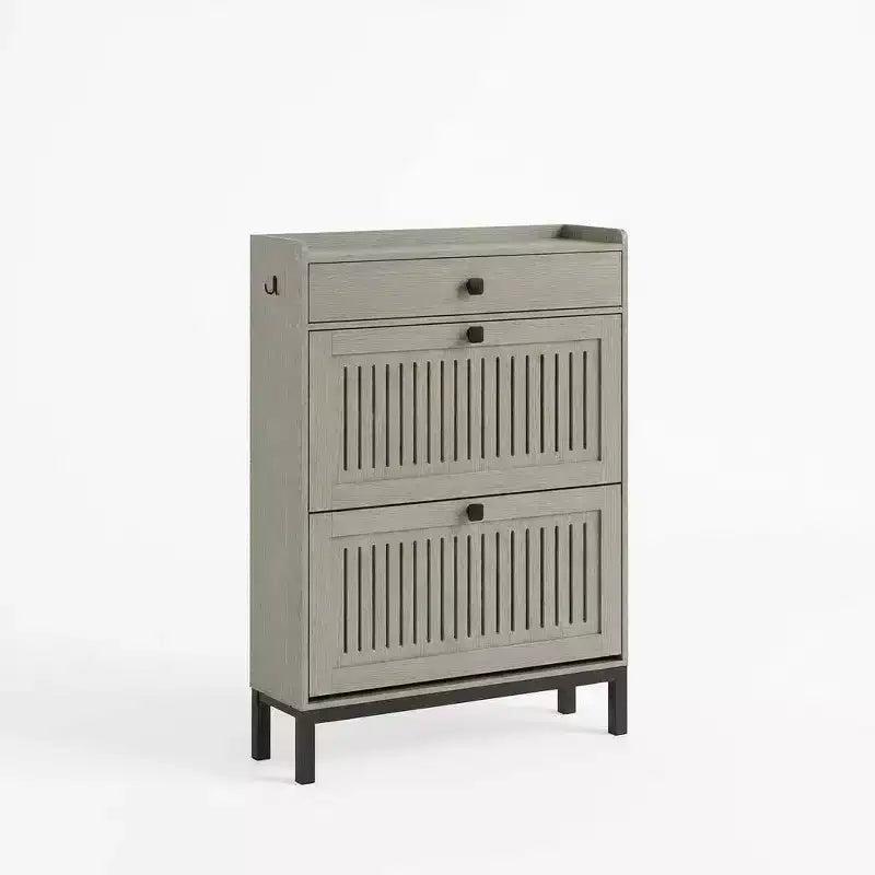Shoe Storage Cabinet with 2 Flip Drawer, Shoes Organizer with Top Drawer, Hollow Out Panel & Square Handles, Adjustable Shoe Rack for Entryway