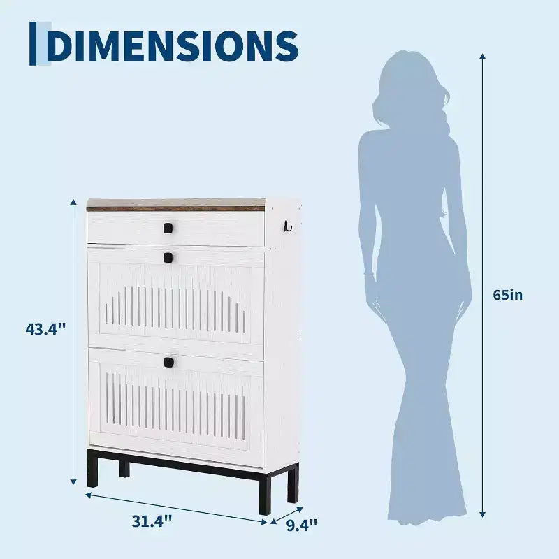 Shoe Storage Cabinet with 2 Flip Drawer, Shoes Organizer with Top Drawer, Hollow Out Panel & Square Handles, Adjustable Shoe Rack for Entryway