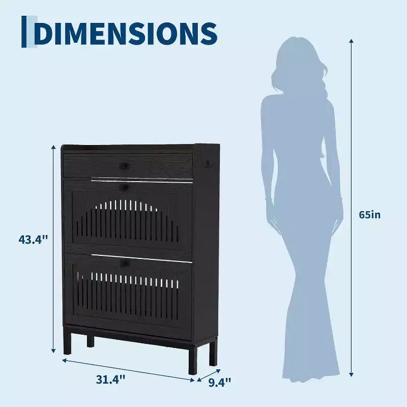 Shoe Storage Cabinet with 2 Flip Drawer, Shoes Organizer with Top Drawer, Hollow Out Panel & Square Handles, Adjustable Shoe Rack for Entryway
