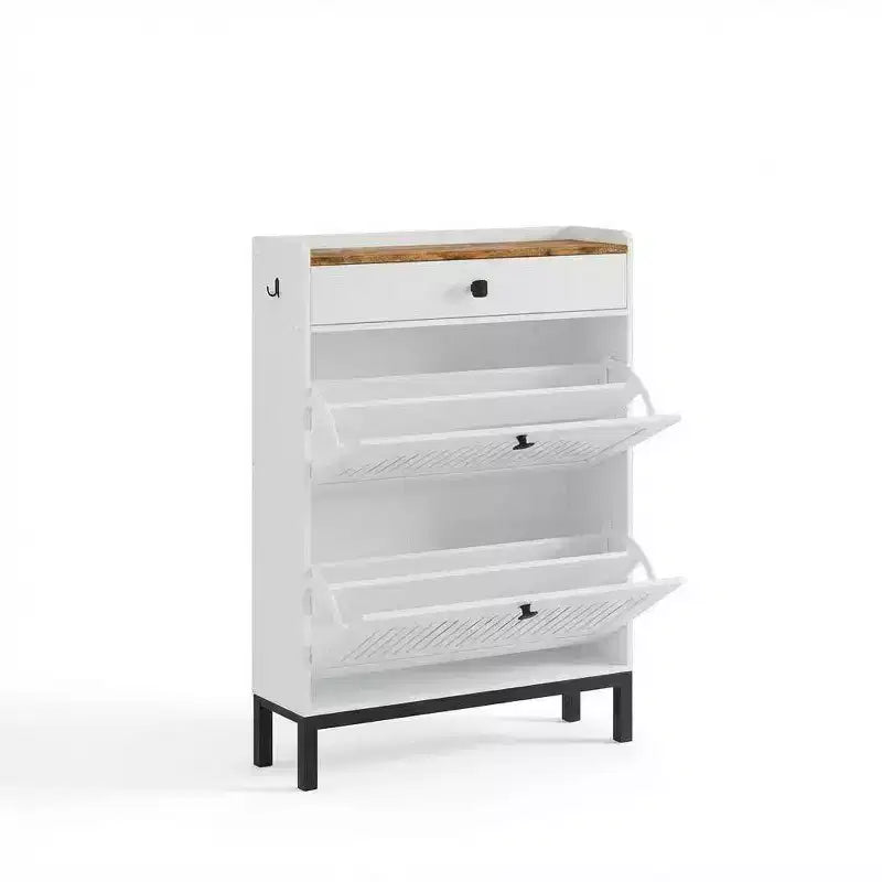 Shoe Storage Cabinet with 2 Flip Drawer, Shoes Organizer with Top Drawer, Hollow Out Panel & Square Handles, Adjustable Shoe Rack for Entryway