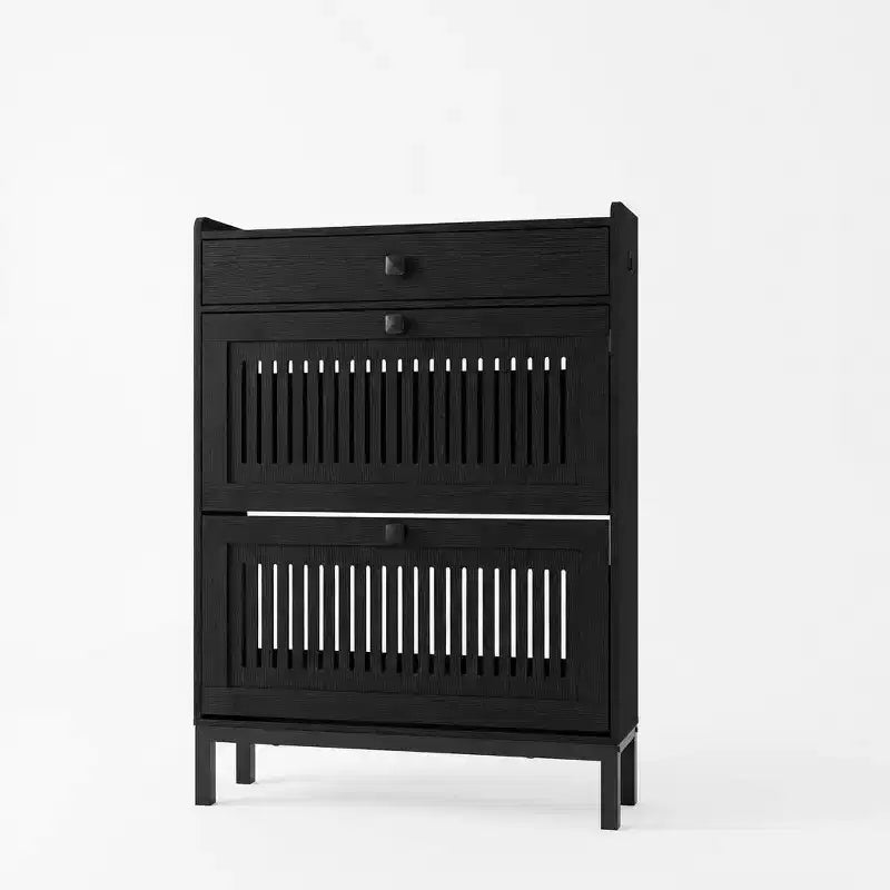 Shoe Storage Cabinet with 2 Flip Drawer, Shoes Organizer with Top Drawer, Hollow Out Panel & Square Handles, Adjustable Shoe Rack for Entryway
