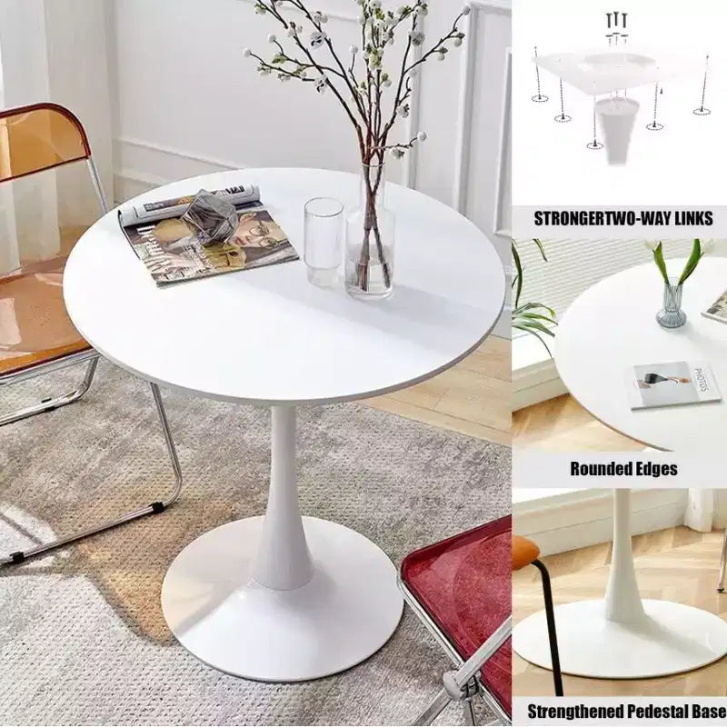 JVNOXK 24-Inch Round Table, Modern Dining Table, Tulip Round Kitchen Table, Medieval Style Living Room Coffee Table, Oval Dining Table, White