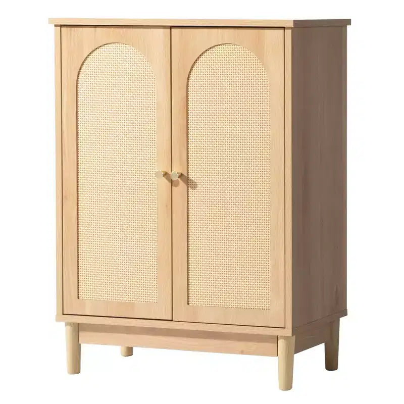 Original Wooden Bathroom Cabinet with Rattan Surface and Double Doors