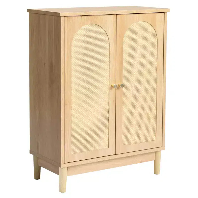 Original Wooden Bathroom Cabinet with Rattan Surface and Double Doors