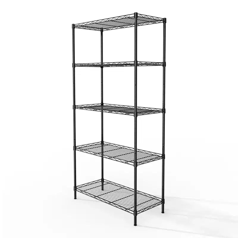 59'' Black 5 Tier Storage Rack Adjustable Tier Spacing Height