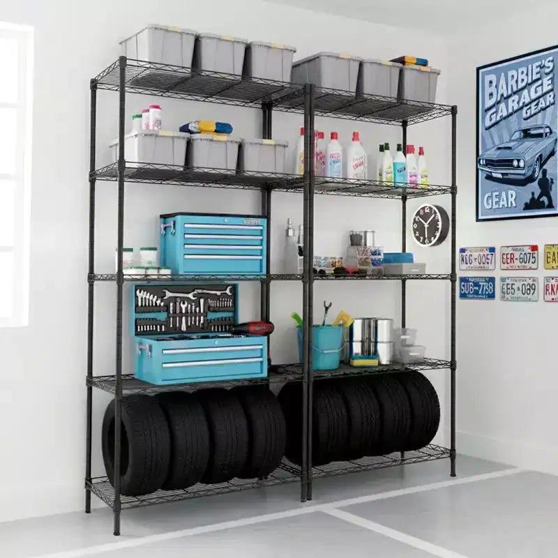 59'' Black 5 Tier Storage Rack Adjustable Tier Spacing Height