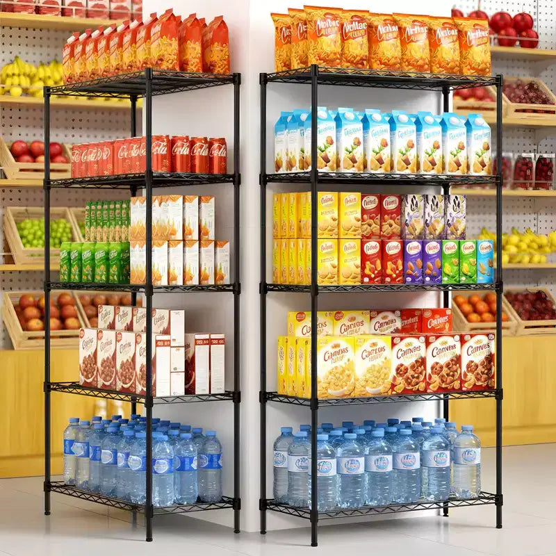 59'' Black 5 Tier Storage Rack Adjustable Tier Spacing Height