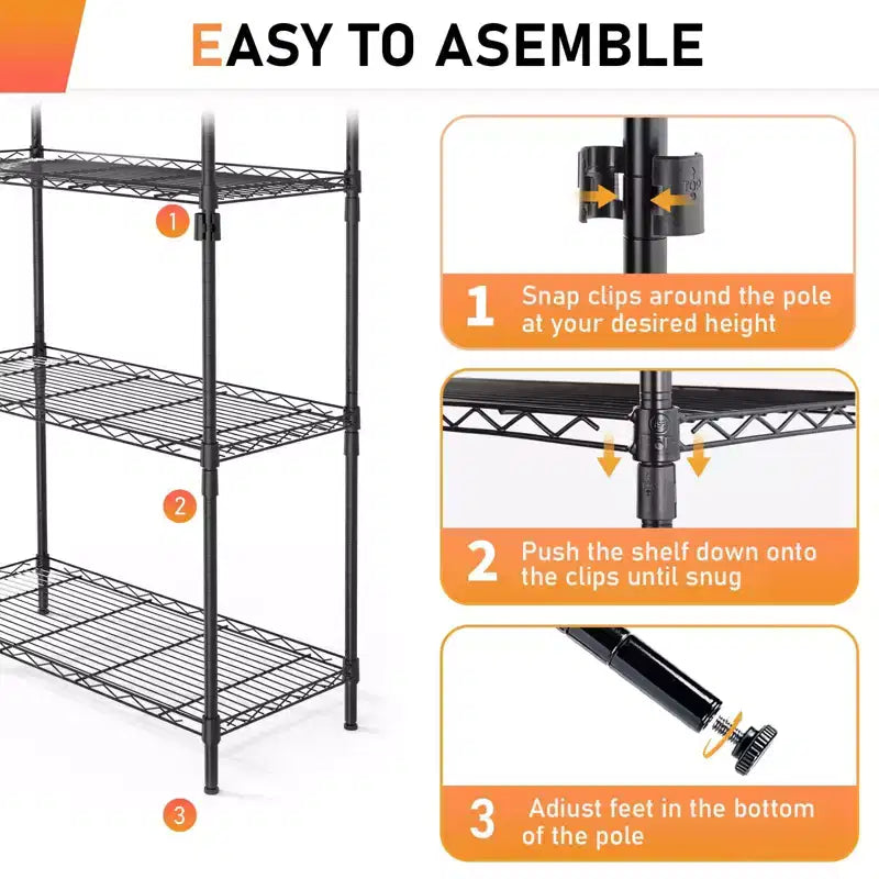 59'' Black 5 Tier Storage Rack Adjustable Tier Spacing Height