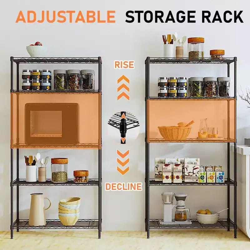 59'' Black 5 Tier Storage Rack Adjustable Tier Spacing Height